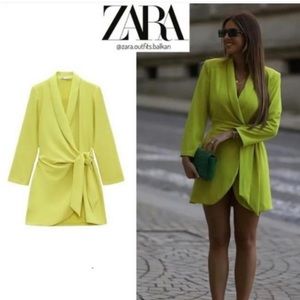 Zara Lime Wrap Blazer Dress. Short